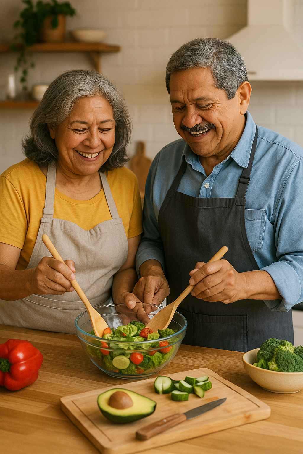 Pareja cocinando de forma saludable